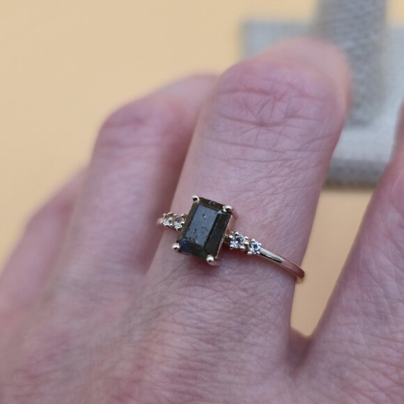 Size 9.75 Gold Over Sterling Silver Labradorite And Topaz Ring A5304 - Picture 5 of 9